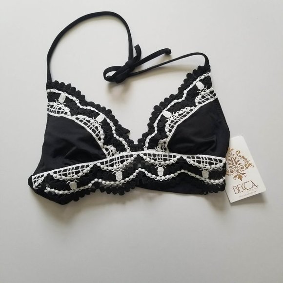 Becca Delilah Avery Crochet Trim Halter Bikini Top Top Size XS - Picture 5 of 9